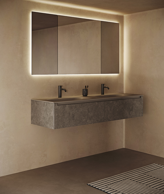 Strato MDi unit with g1 top integrated washbasin in grey