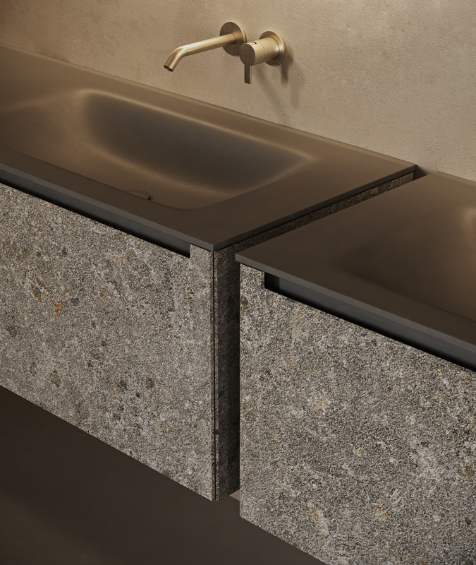 D2 top with integrated washbasin in corian® with black uhs colour coating