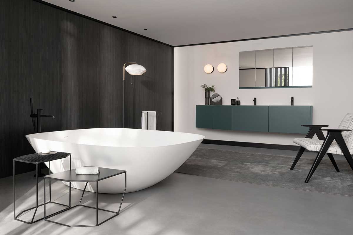 Forma collection ambient with bathtubs, units, taps and mirrors