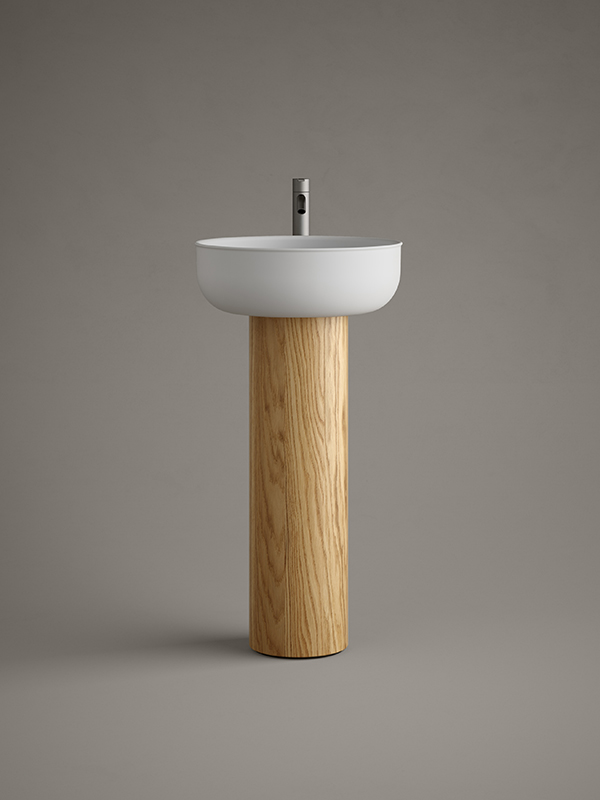 Prime freestanding washbasin in solidsurface roble