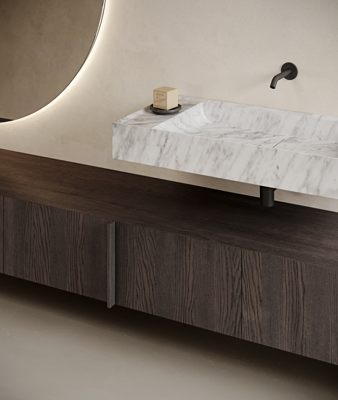 wall mounted minimal paral washbasin in carrara marble