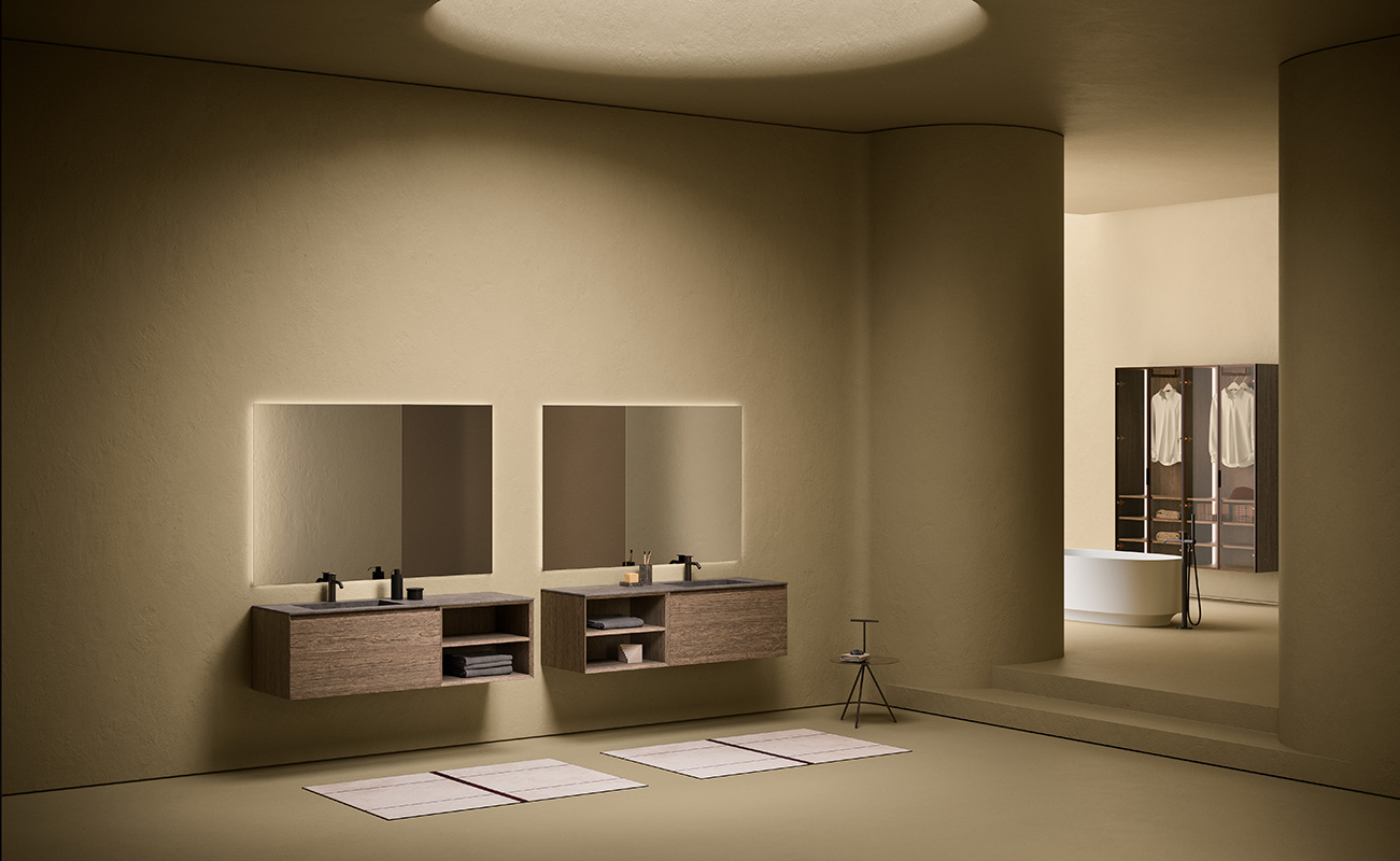 Minimal ambience with Strato furniture unit in dried wild oak 553