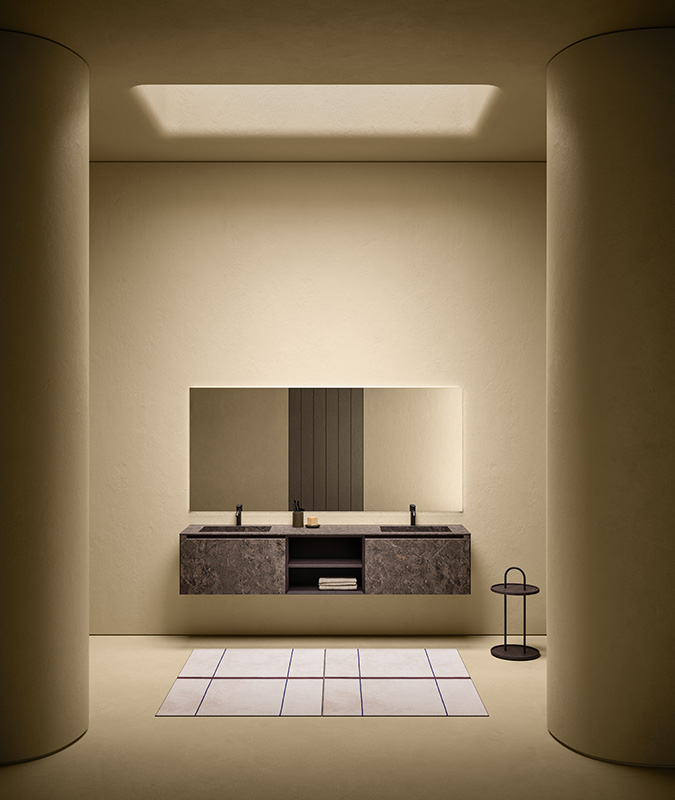 Minimal bathroom ambience with Strato H furniture unit in eros 702 MDi