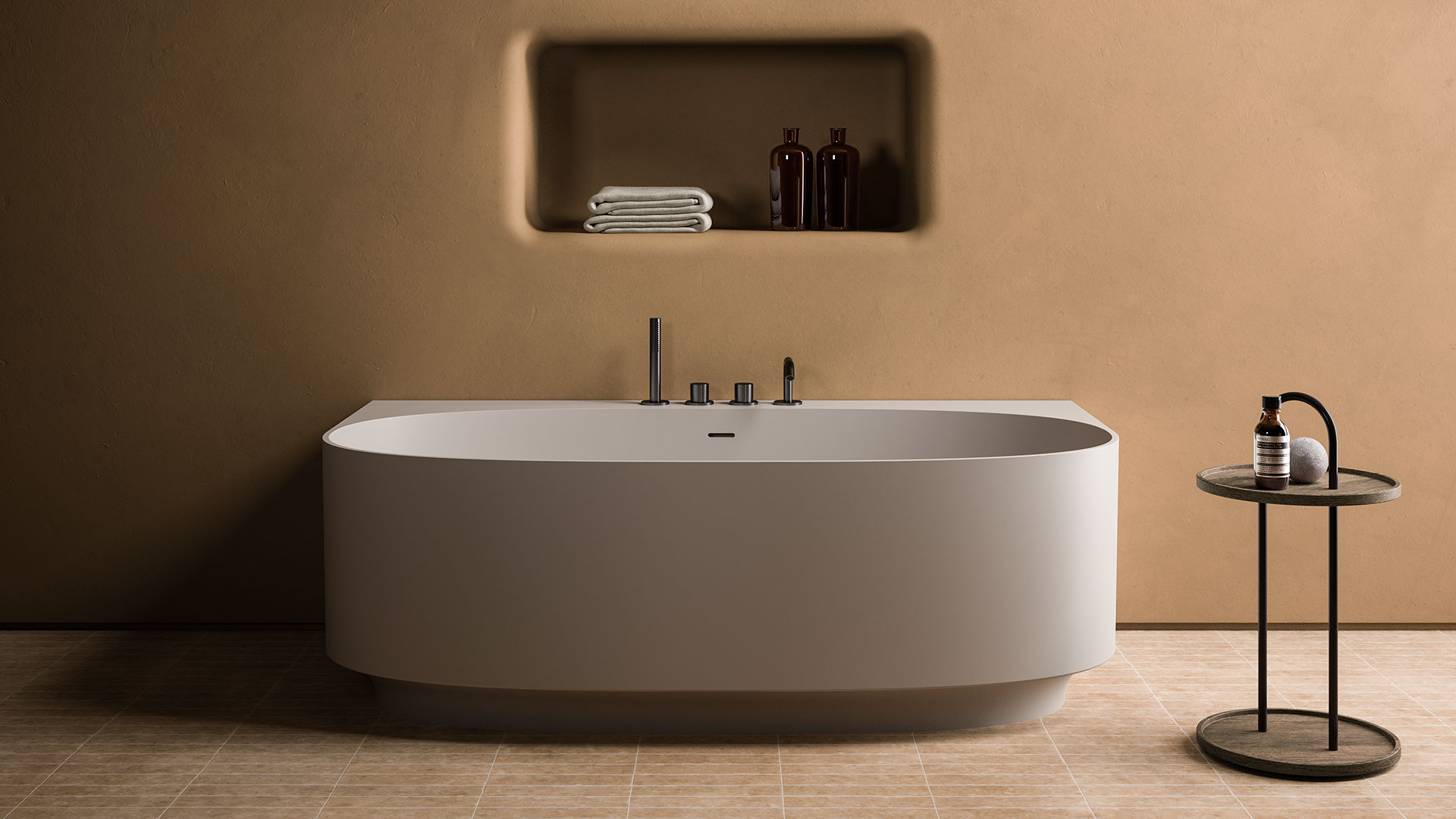 Arc160 wall mounted bathtub in UHS Colour Arena Grey 195