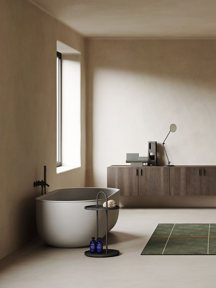 Minimal bathroom ambience with Grey UHS Colour Coating Prime bathtub