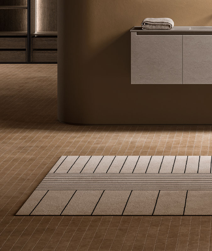 Minimal bathroom ambience with tatami rug